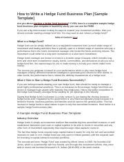 How to write a Hedge Fund Business Plan .